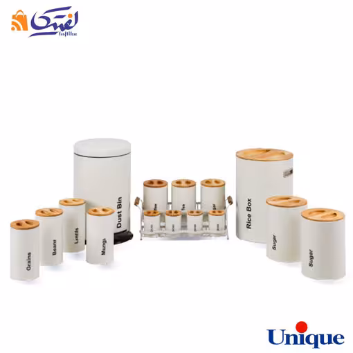 سرویس آشپزخانه یونیک 16 پارچه نباتی سنباده ای درب چوبی UN-8001