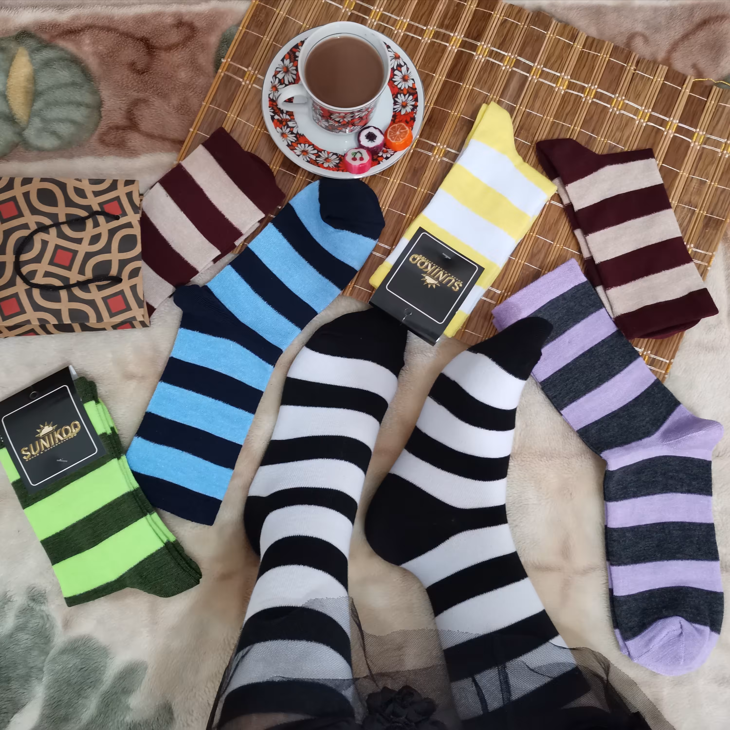 جوراب ساق بلند راه راهی پهن