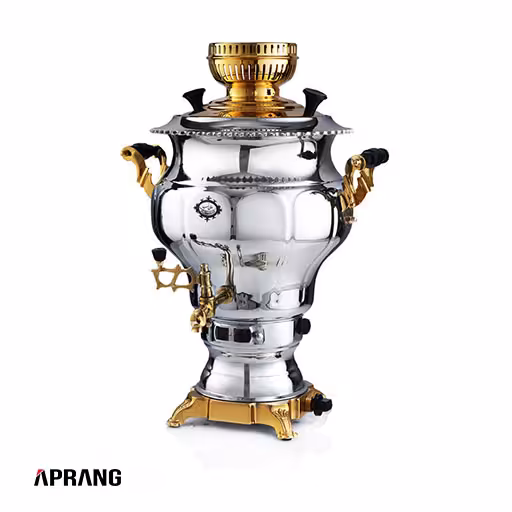 سماور گازسوز عالی نسب مدل نقشینه نفیس طلائی ظرفیت 6 لیتر(لطفا با هماهنگی خرید بفرمایید)