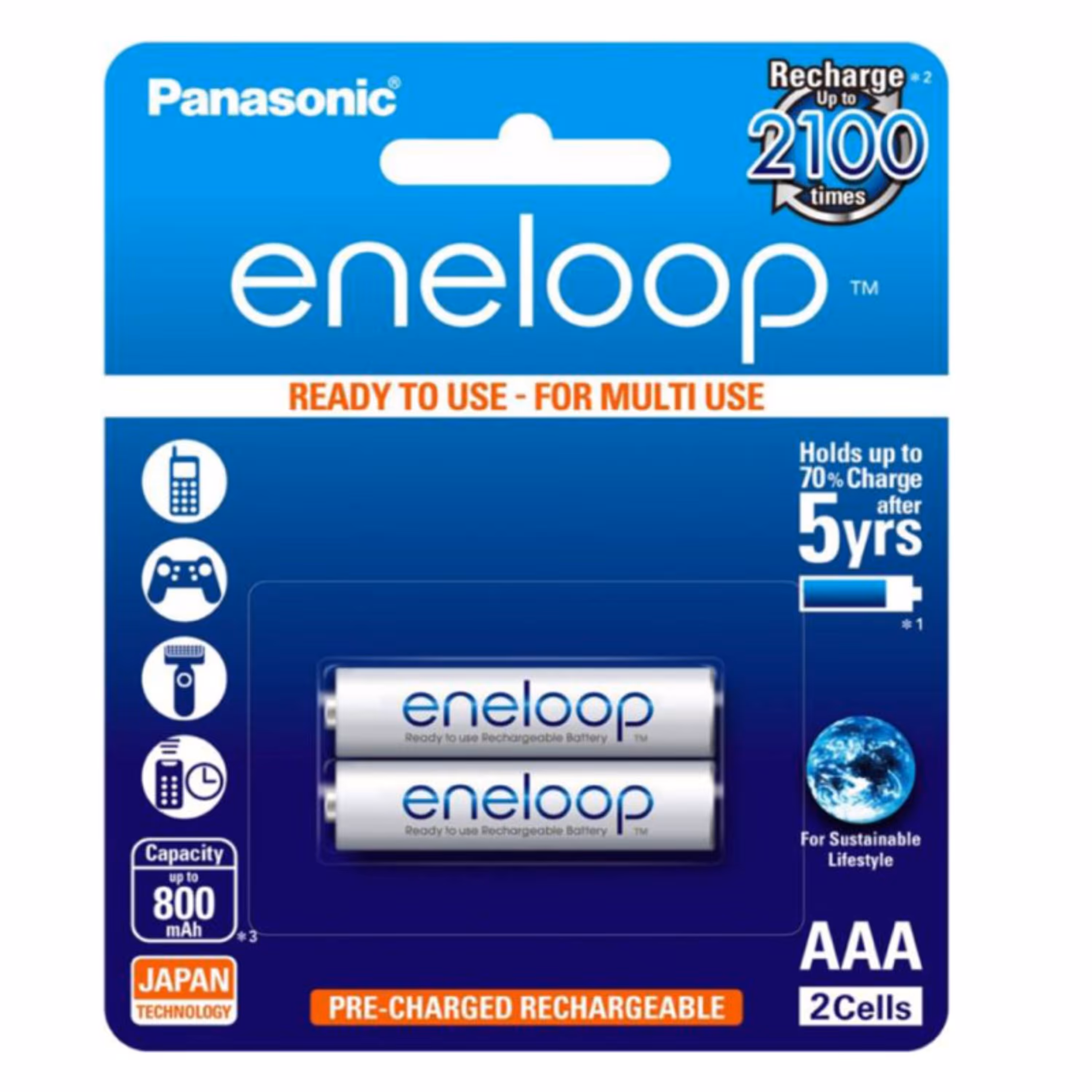 باتری نیم قلمی قابل شارژ پاناسونیک مدل eneloop 800mAh بسته 2 عددی