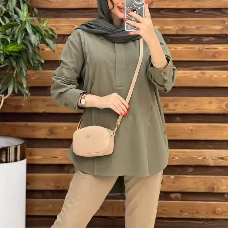 مانتو لینن جلو بسته دارای رنگ بندی در اسلاید اخر