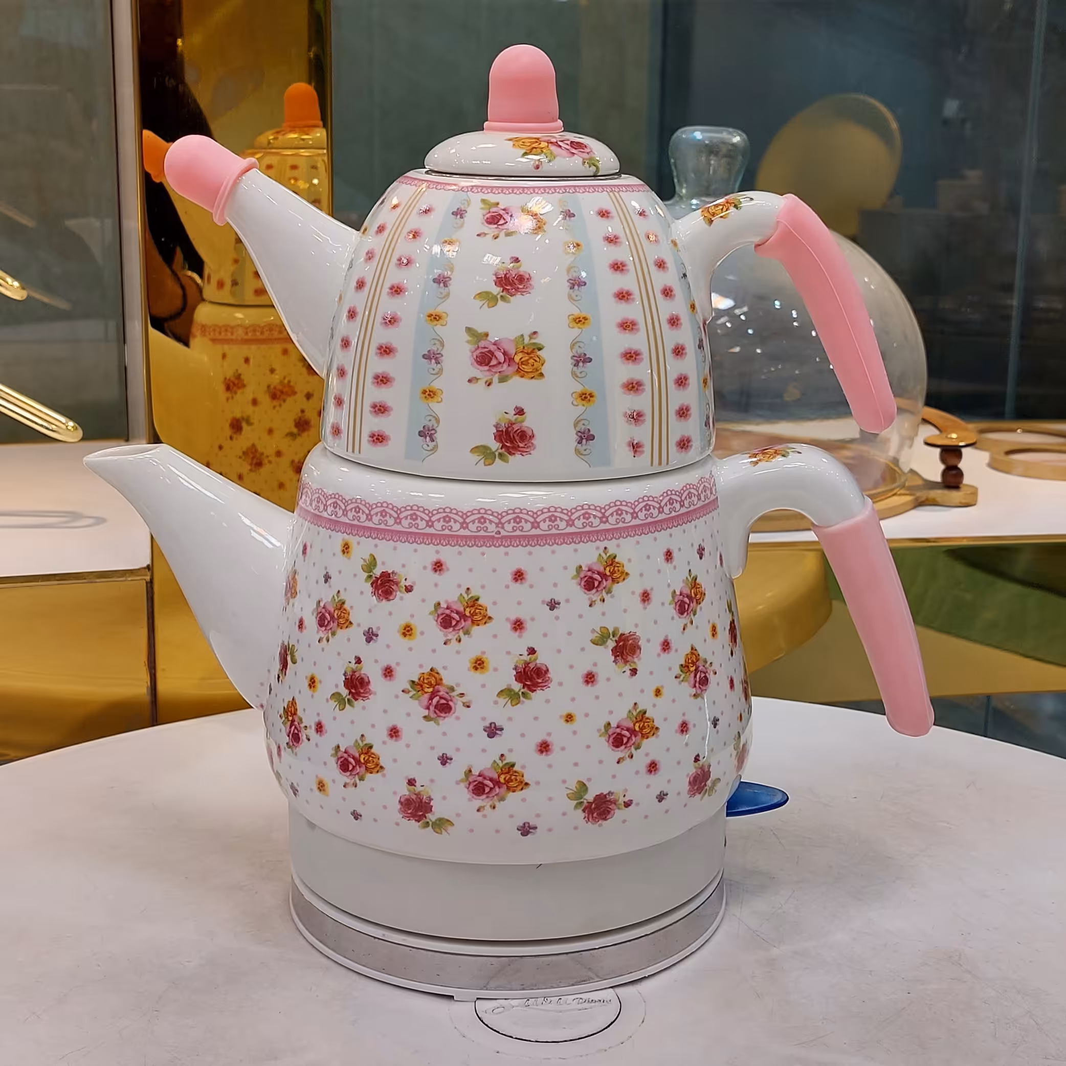 کتری قوری برقی گلدار 