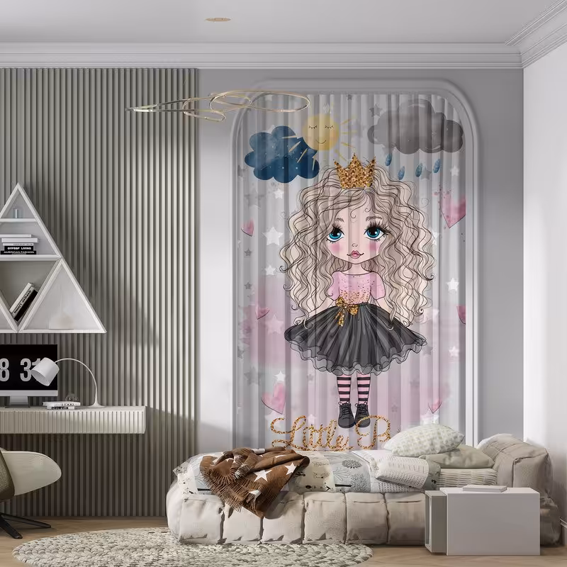 پرده پانچی پرنسس سایز 140 در 280 جنس هازان کد 008