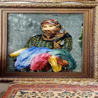 دختر نخ ریس اثر استاد مرتضوی دستباف تبریز چله ابریشم کف ابریشم 