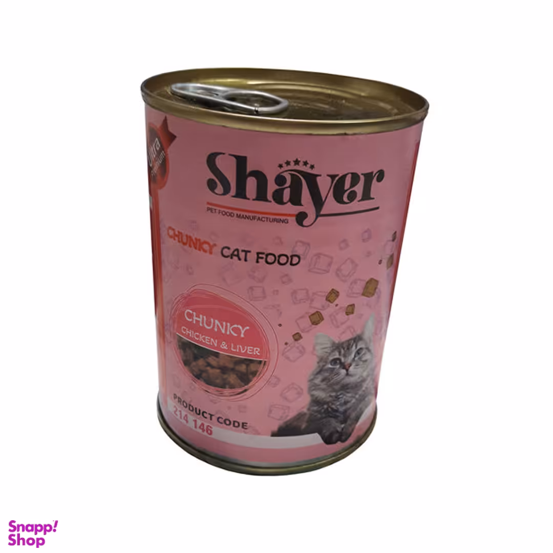 کنسرو گربه شایر مدل چانکی با طعم مرغ و جگر وزن 400 گرم