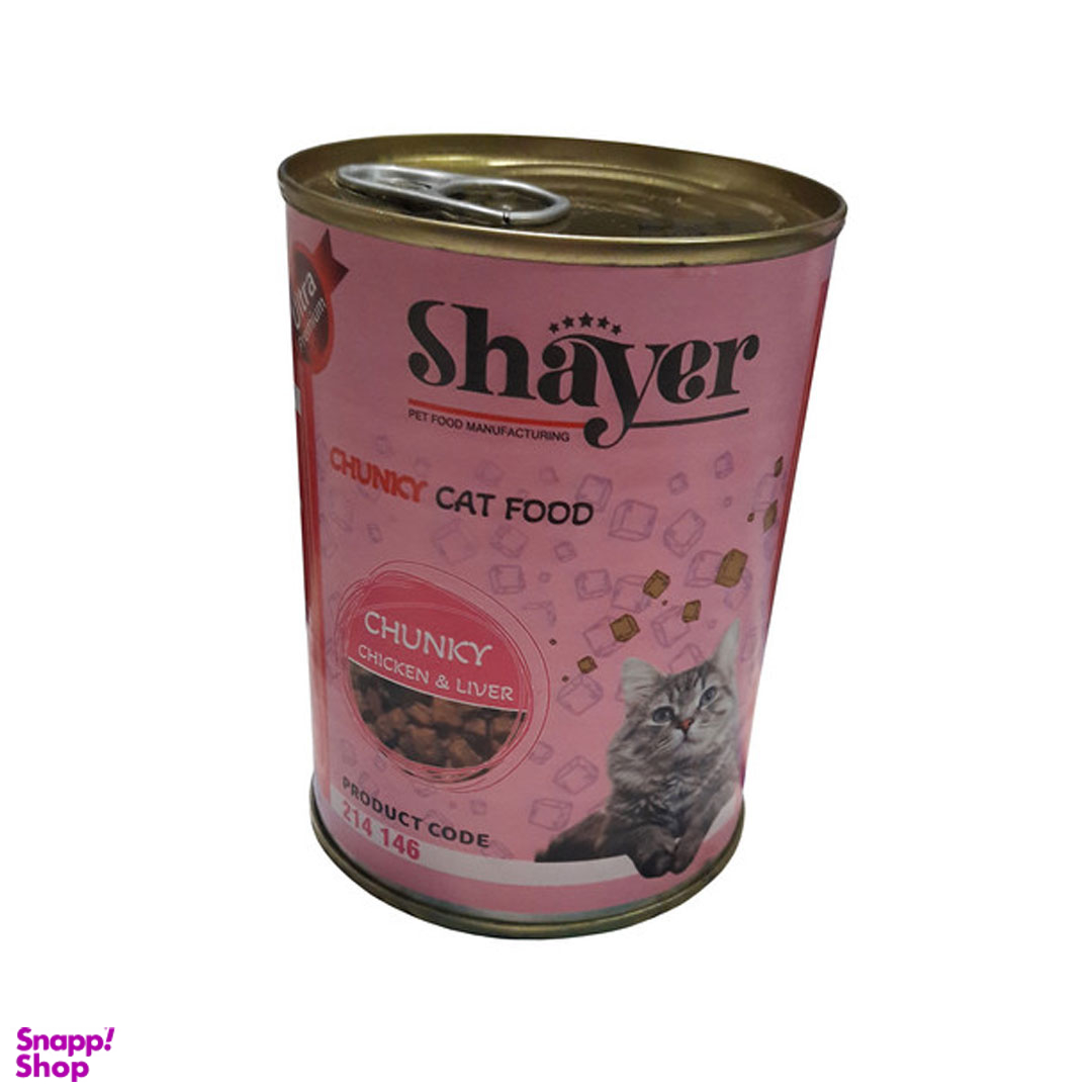 کنسرو گربه شایر مدل چانکی با طعم مرغ و جگر وزن 400 گرم