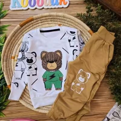 لباس بچگانه بلوز شلوار خرس بافت 40 تا 55