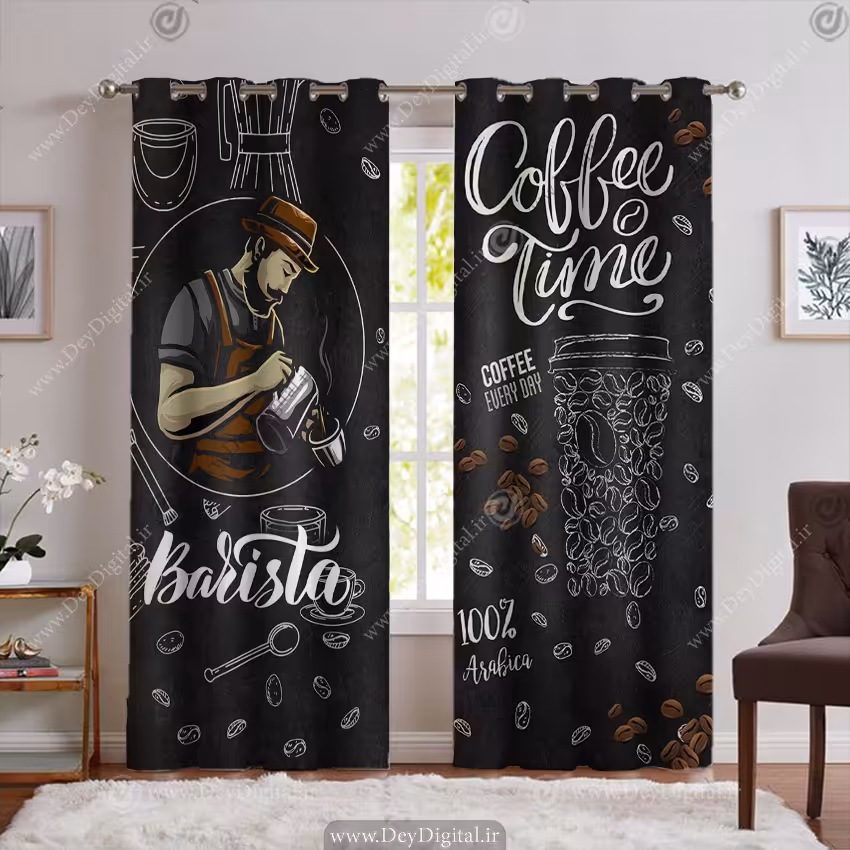 پرده کافی شاپ طرح باریستا PK-6827