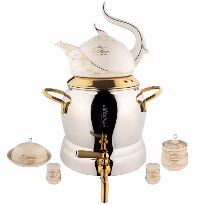 ست کتری قوری کروپ ست مدل آرمیتا طلایی کد 6602