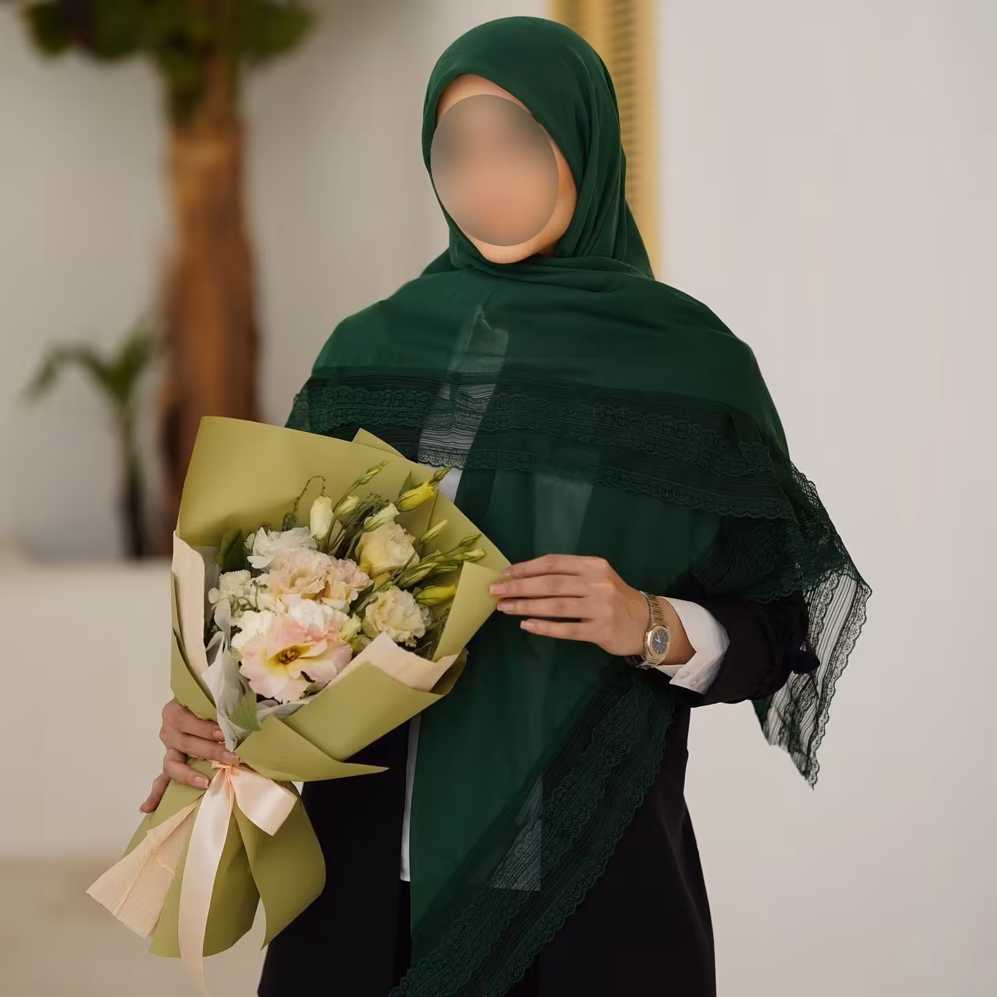روسری نخ پنبه دور گیپور قواره 140 کد 3-125