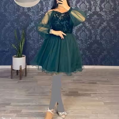 پیراهن مهمانی زنانه تور فلوک مخمل برجسته مدل ملکه