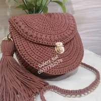 کیف دوشی نیم دایره  مکرومه دخترانه دست بافت