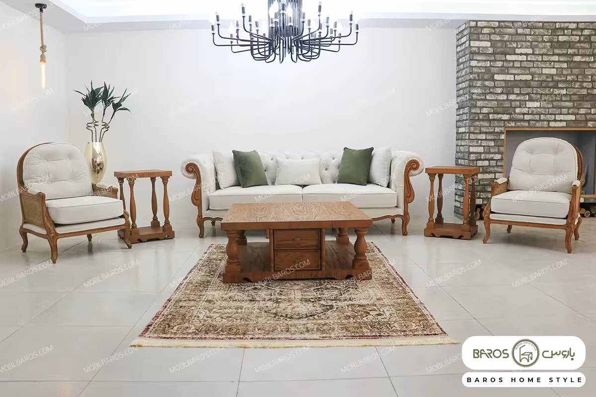 مبل 10 نفره کلاسیک گندم و مبل چستر نیکا و روما و فرانسوی کد 2