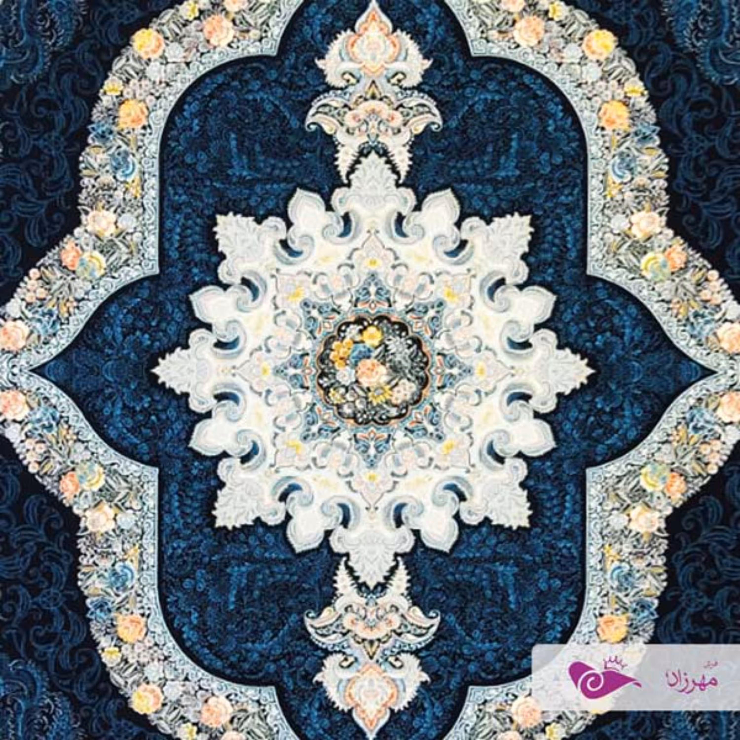 فرش 700 شانه 9 متری نقشه کارینا سرمه ای اکریلیک 2550 مناسب جهیزیه عروس