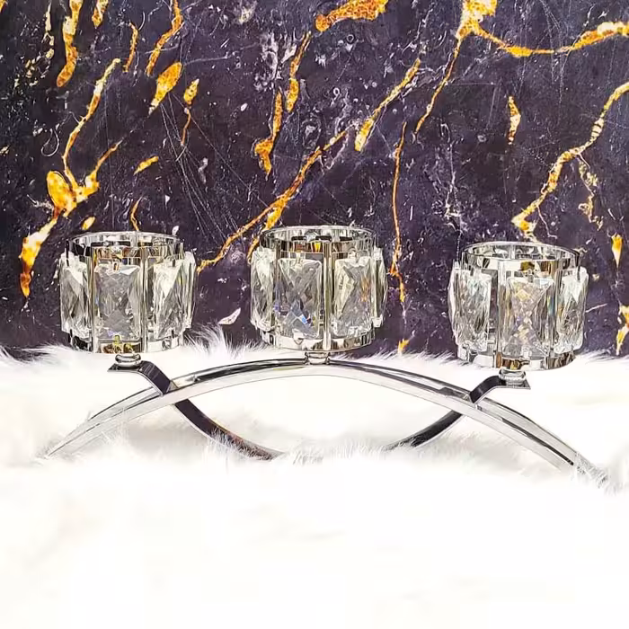 شمعدان مدل پل کریستالی نقره ای وارداتی