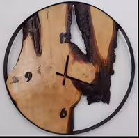 ساعت روستیک دیواری (چوب توسکا)(قطر 60)(رنگ تایل مشکی مات)موتور آرام گرد