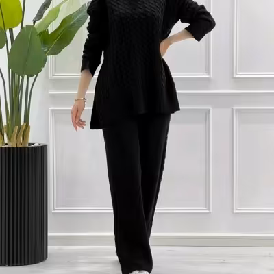 ست بلوز شلوار بافت با طرح بسیار خاص و شیک و مزونی و با کیفیت متمایز