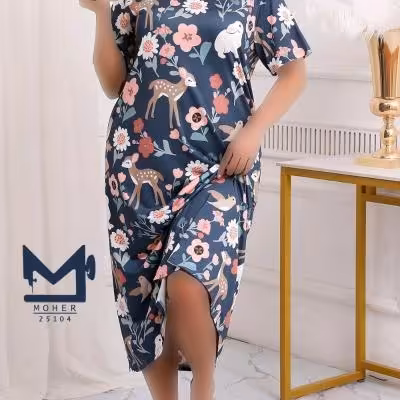 پیراهن راحتی ماکسی طرح باغ