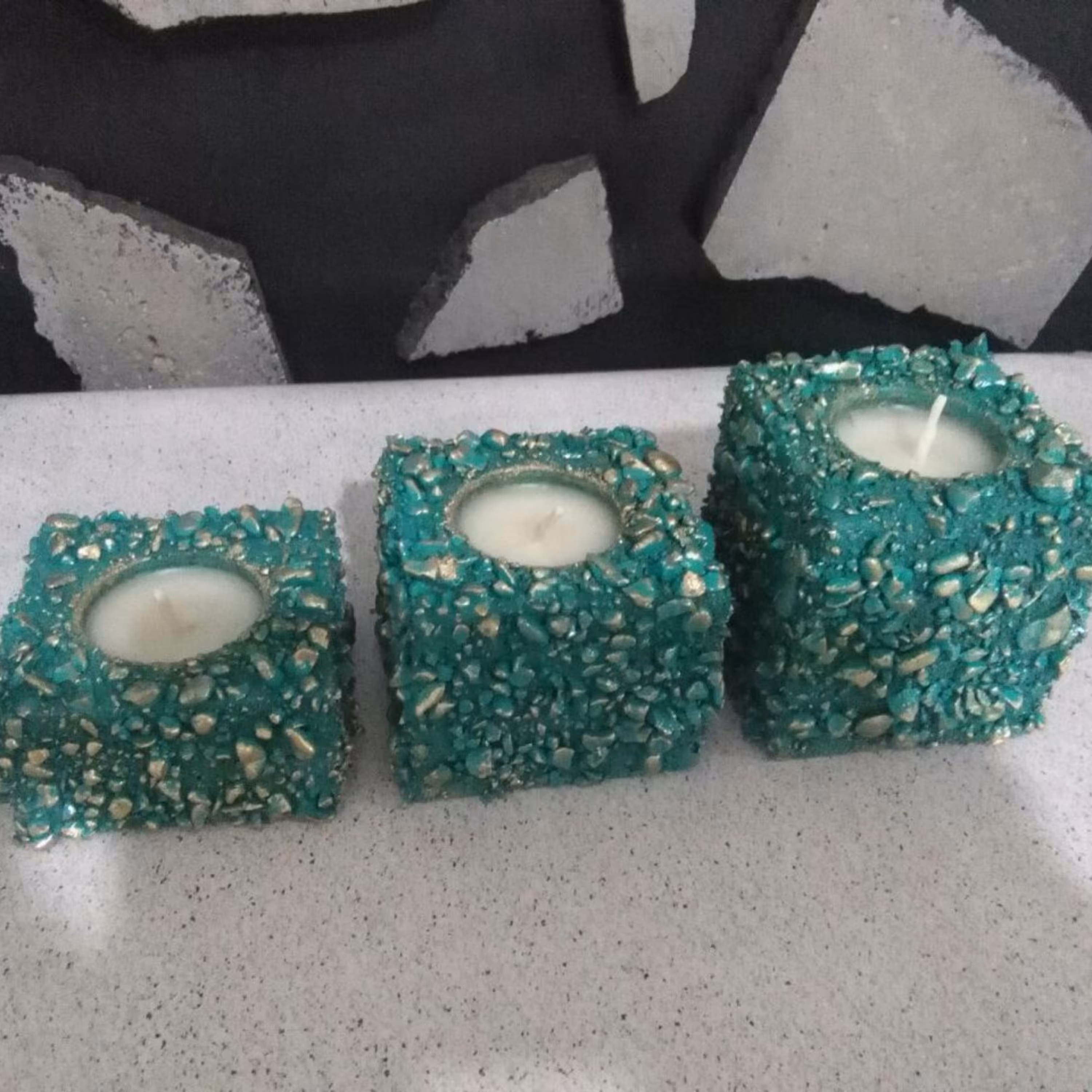 جاشمعی چوبی (آبی فیروزه ای طلایی)