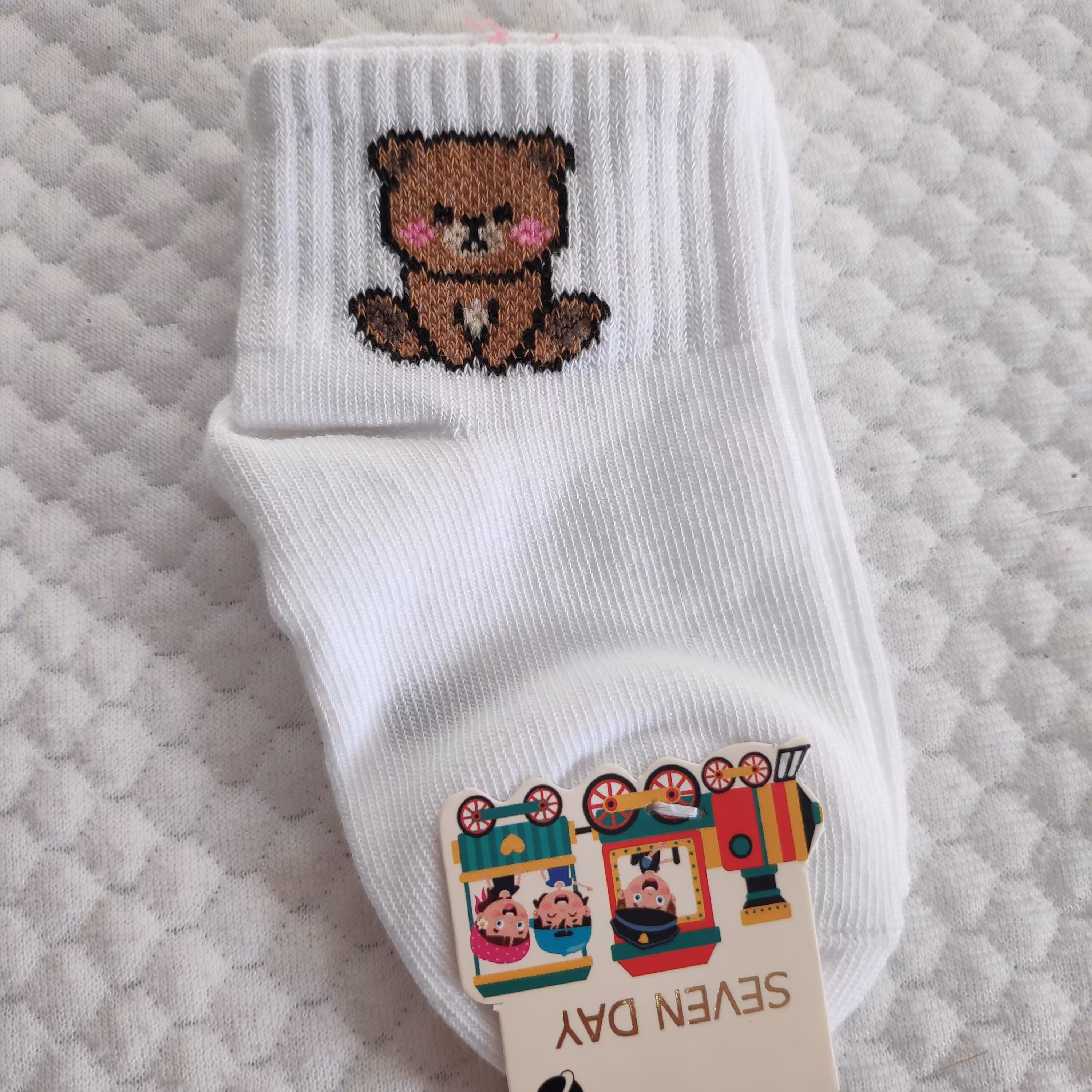 جوراب بچه گانه خرسی سفید پنبه ای یک تا سه شال