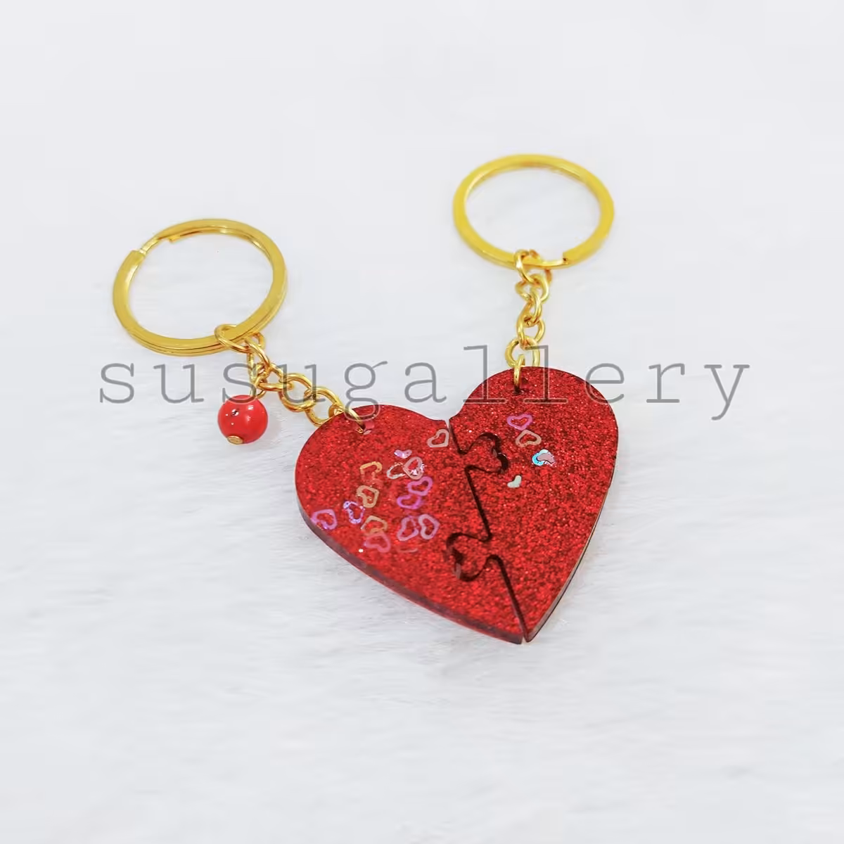 ست جاکلیدی زنانه مردانه قلب پازلی قرمز رزینی مناسب هدیه ولنتاین