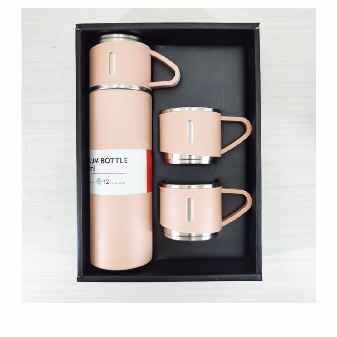 فلاسک کادویی به همراه دو عدد لیوان در باکس مناسب کوهنوردی و سفر مدل vacuum flask set گنجایش 0.5 لیتر  با ارسال رایگان