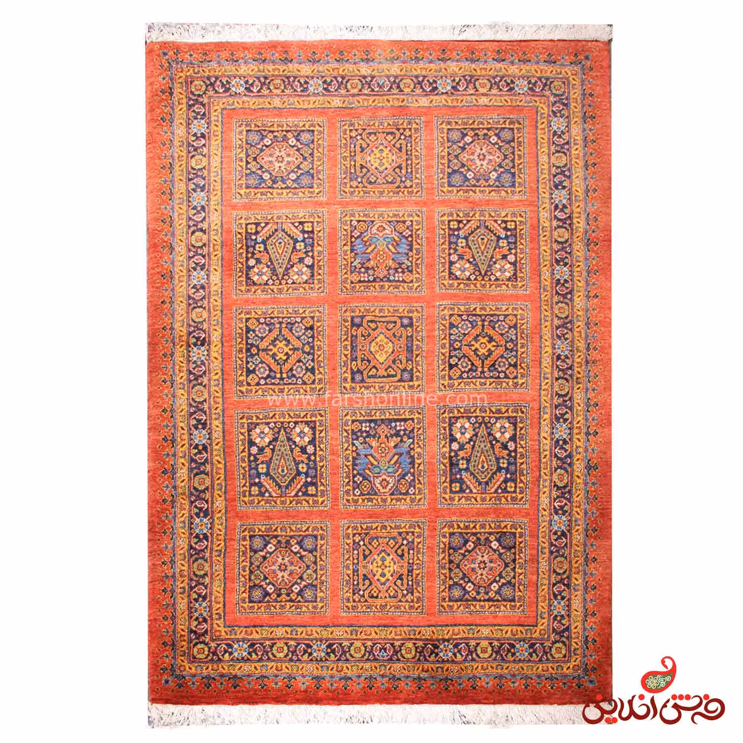 فرش دستباف عشایری طرح خشتی قرمز