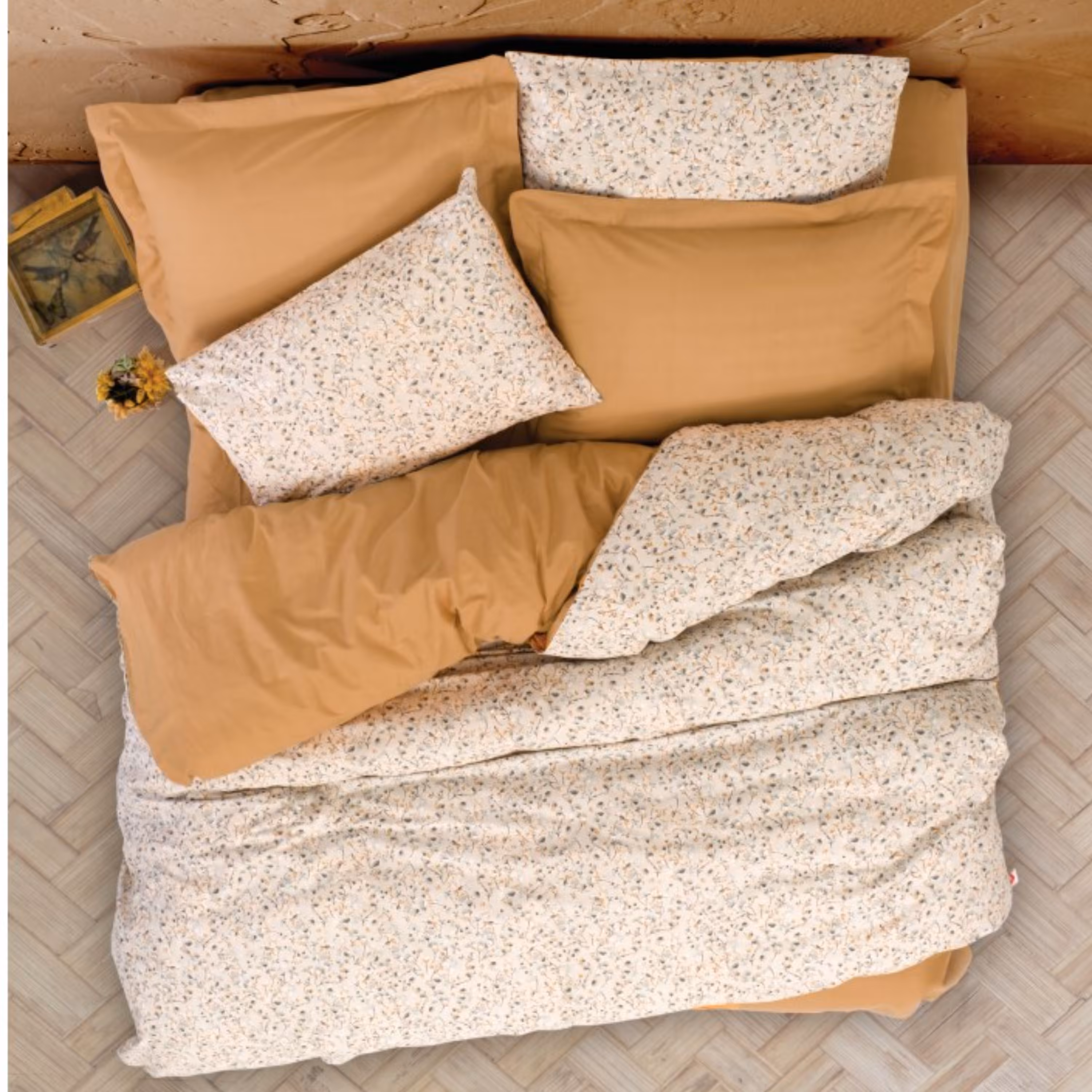 ست ملحفه کاتن باکس مدل Petite Posy Bej تک نفره 3 تکه