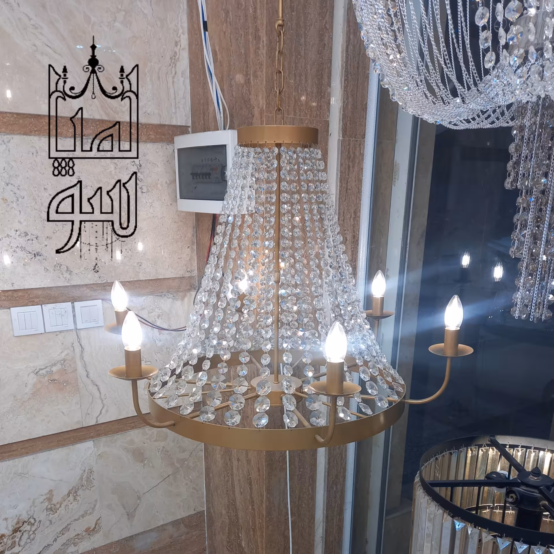 لوستر سانتی آویز  قطر 50 رنگ بدنه مات طلایی