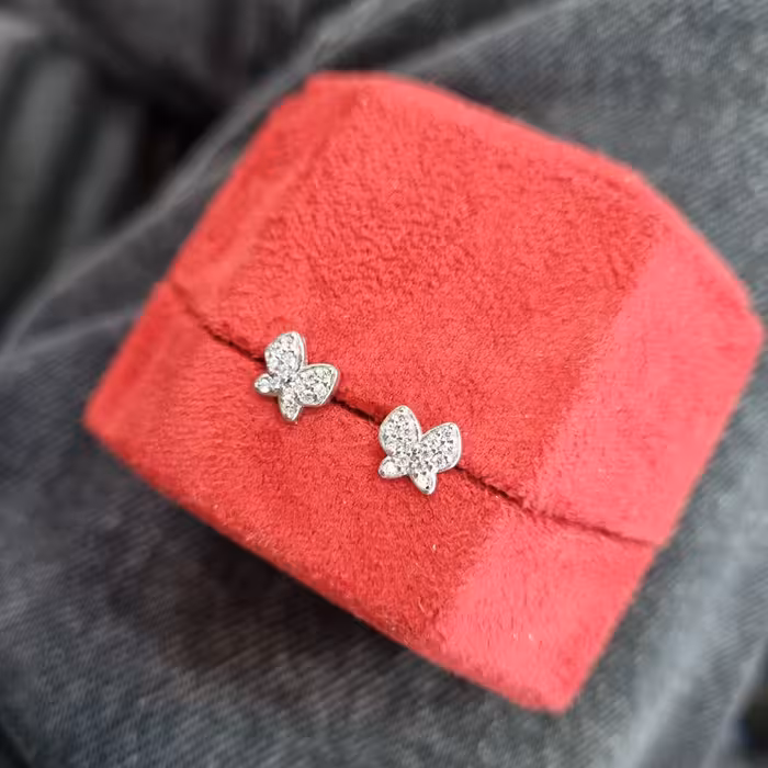 گوشواره نقره زنانه پروانه باعیار 925 روکش طلاسفید