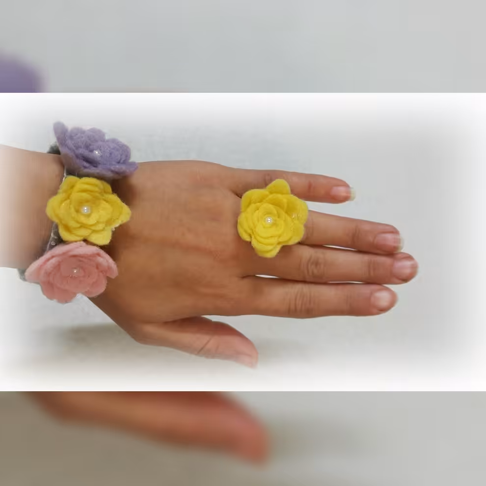 ست انگشتر و دستبند طرح گل