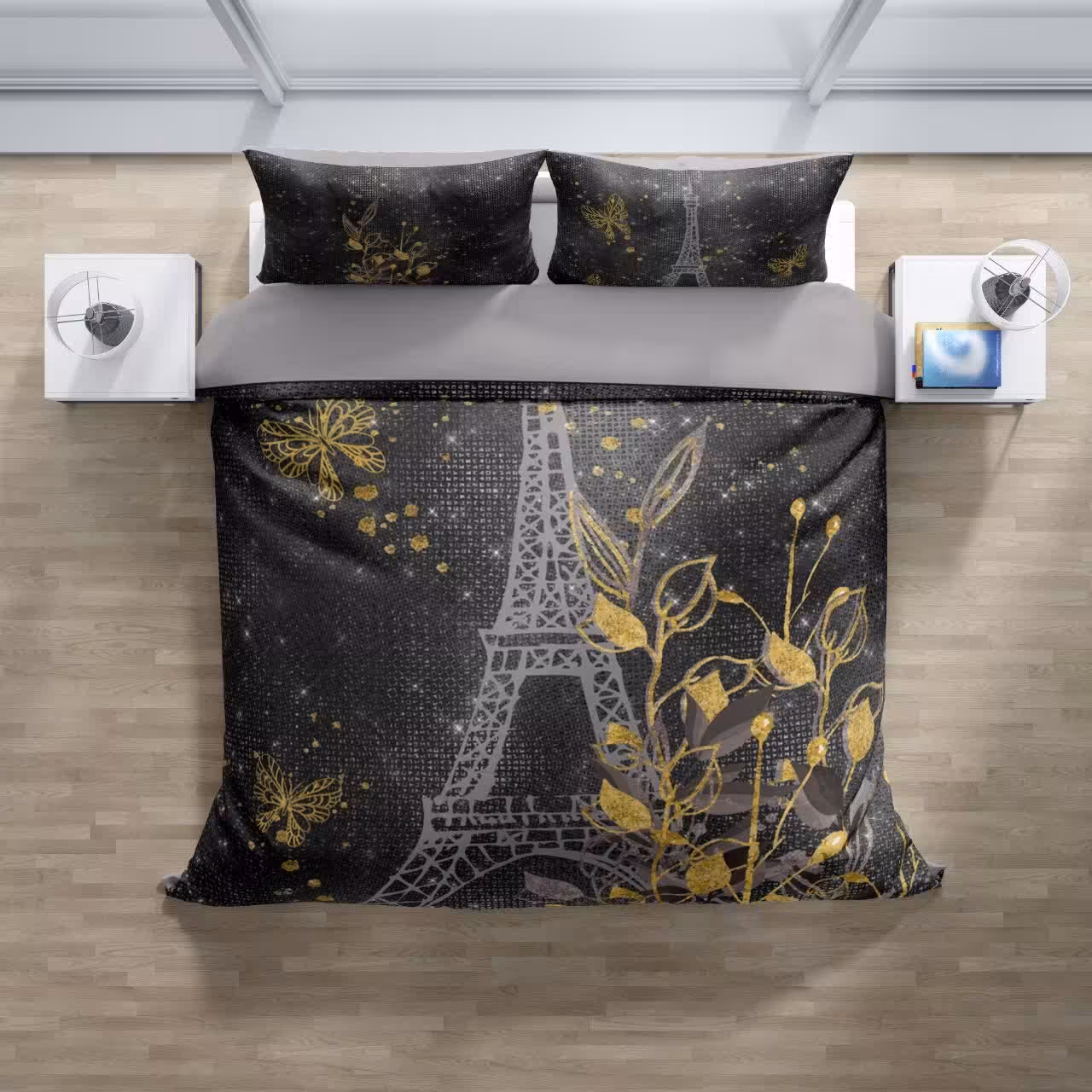 روتختی دو نفره طرح برج ایفل مشکی طلایی 2 نفره