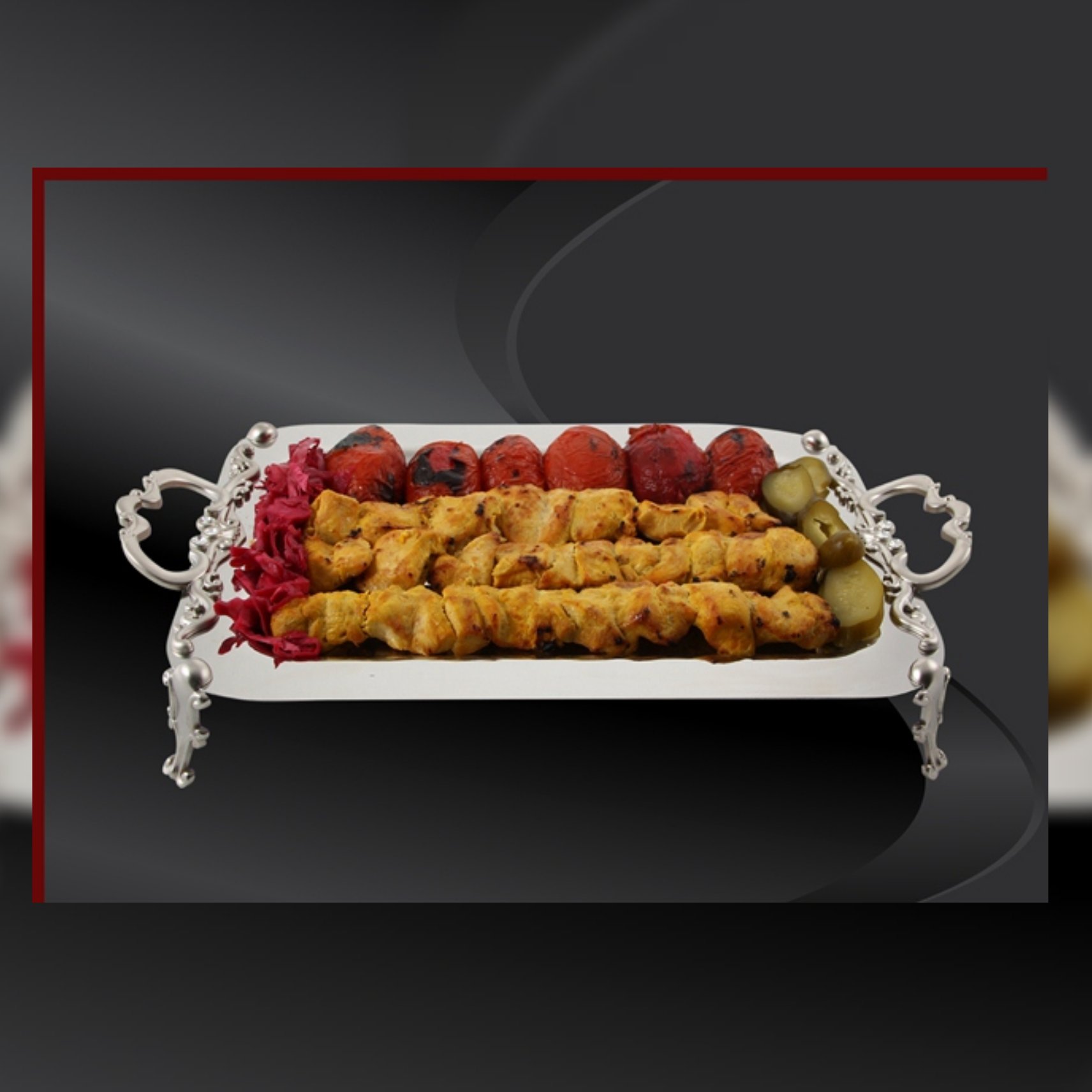 سینی پذیرایی استیل طرح غدیر پایه دار بزرگ(نقره ای)