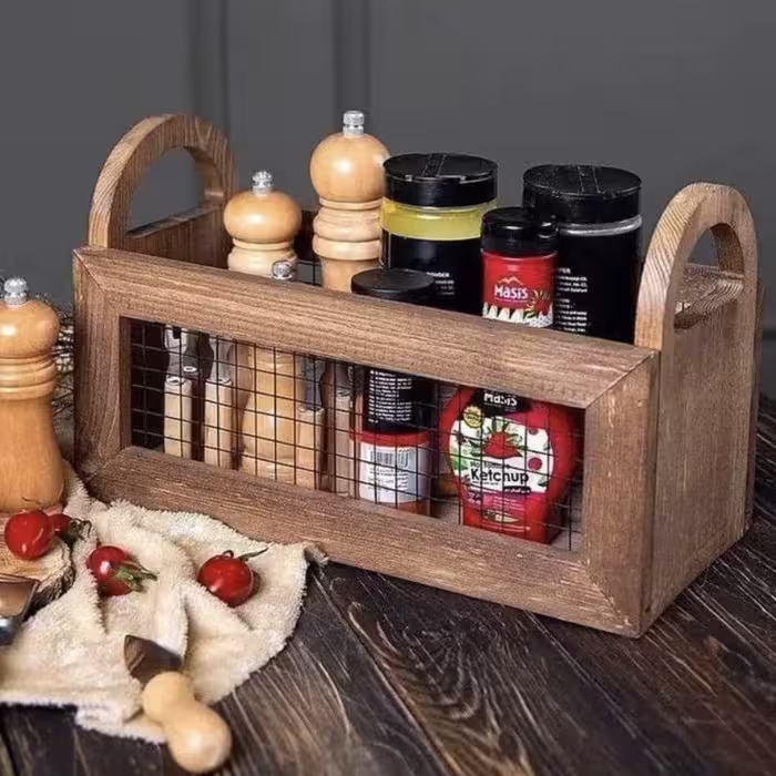 باکس و جعبه نظم دهنده وسایل آشپزخانه چوبی دسته دار 