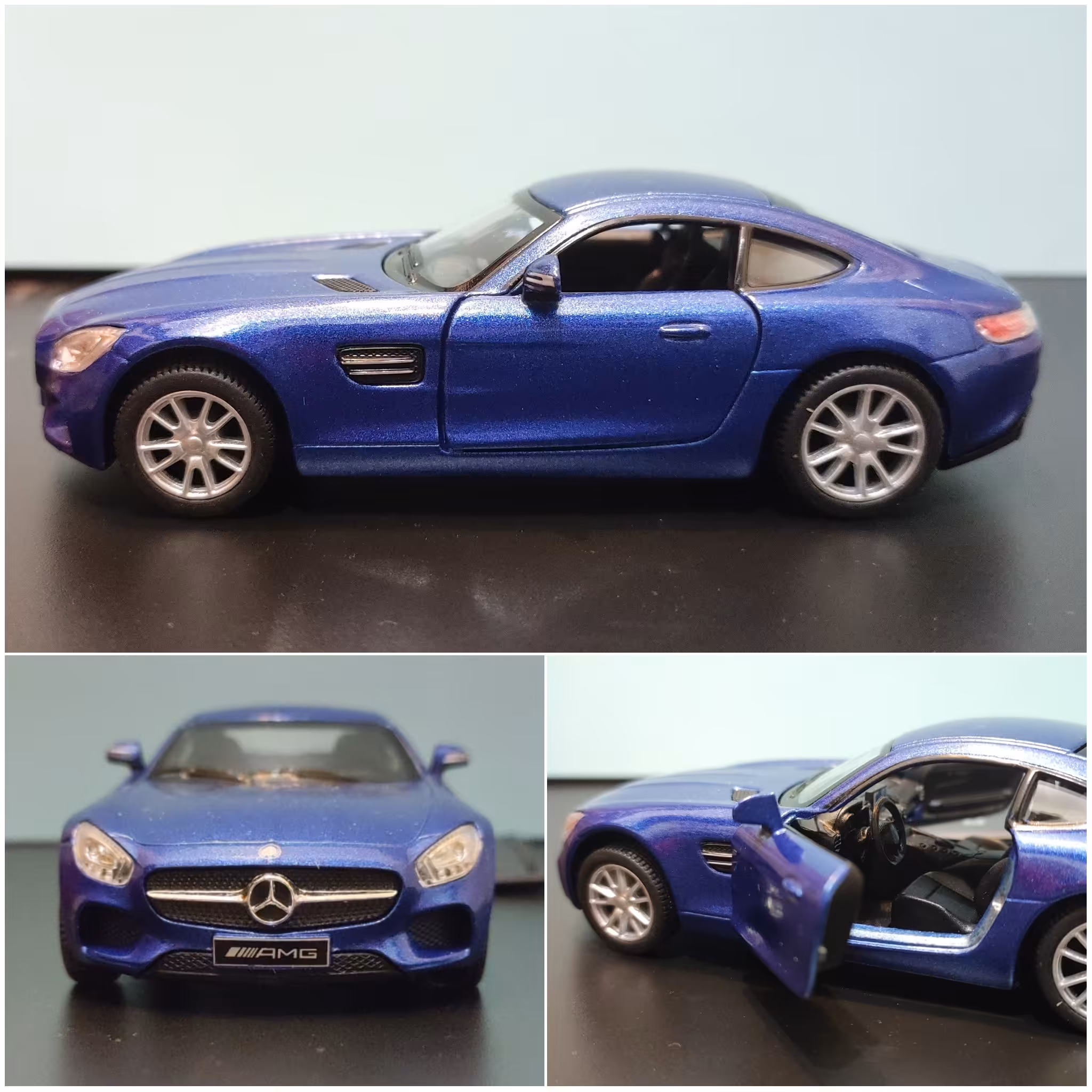 ماکت ماشین فلزی بنز AMG gt رنگ آبی کینسمارت kinsmart