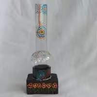 شمعدان چوبی حباب دار رومیزی بزرگ کد369.روشنایی با وارمریا نیم وارمر.کاردست.تک