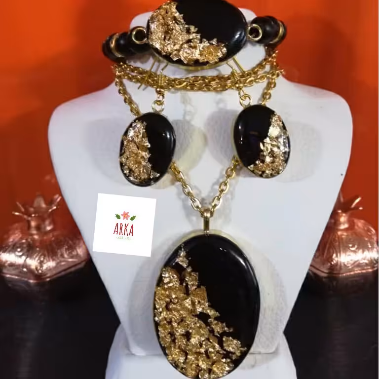 ست کامل رزینی بیضی ورق طلا