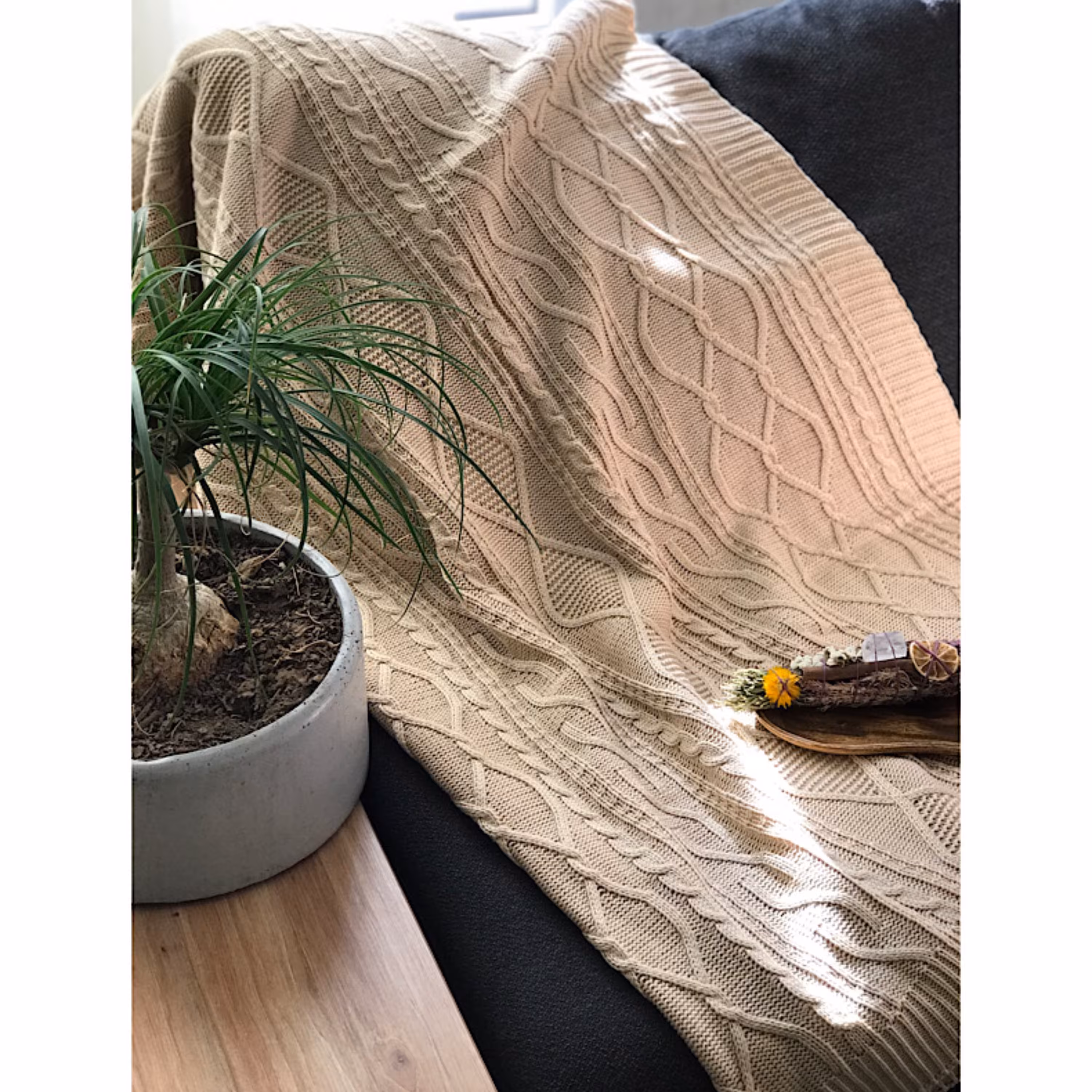 شال مبل مدل بافت رنگ کرم چرک سایز 170