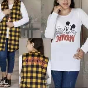 مانتو دوتیکه چهارخونه دخترانه