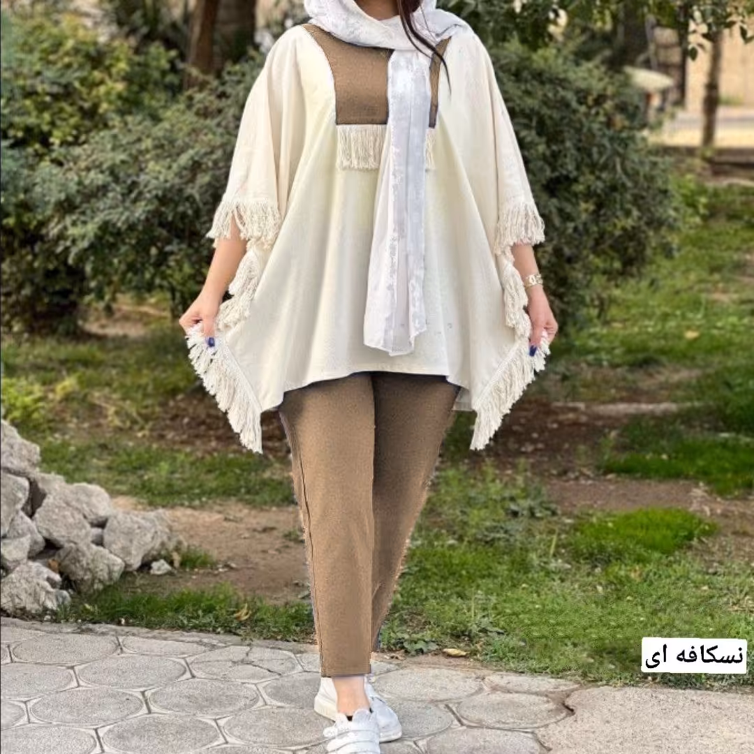 ست پانچ و شلوار ماریا  فری سایز از 36 تا 44 جنس لنین نچرال اعلا 