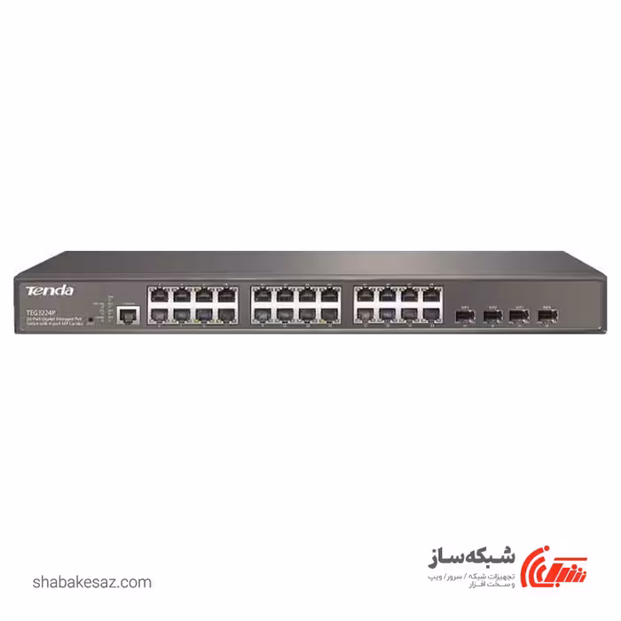 قیمت و خرید سوییچ تندا Tenda TEG3224P رکمونت گیگابیت 24 پورت POE وب اسمارت با 4 پورت SFP با ظرفیت 370W - شبکه ساز