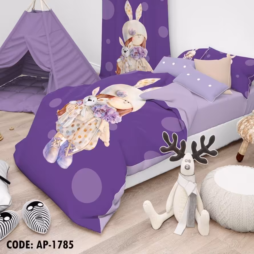 روتختی تکنفره طرح دختر خرگوشی با جنس نخ پنبه و کیفیت و دوخت درجه یک