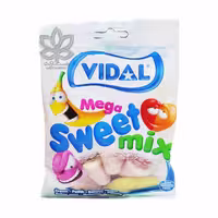 پاستیل شکری مگا میکس ( بدون گلوتن ) با طعم هلو , خامه و موز 100 گرم ویدال - vidal