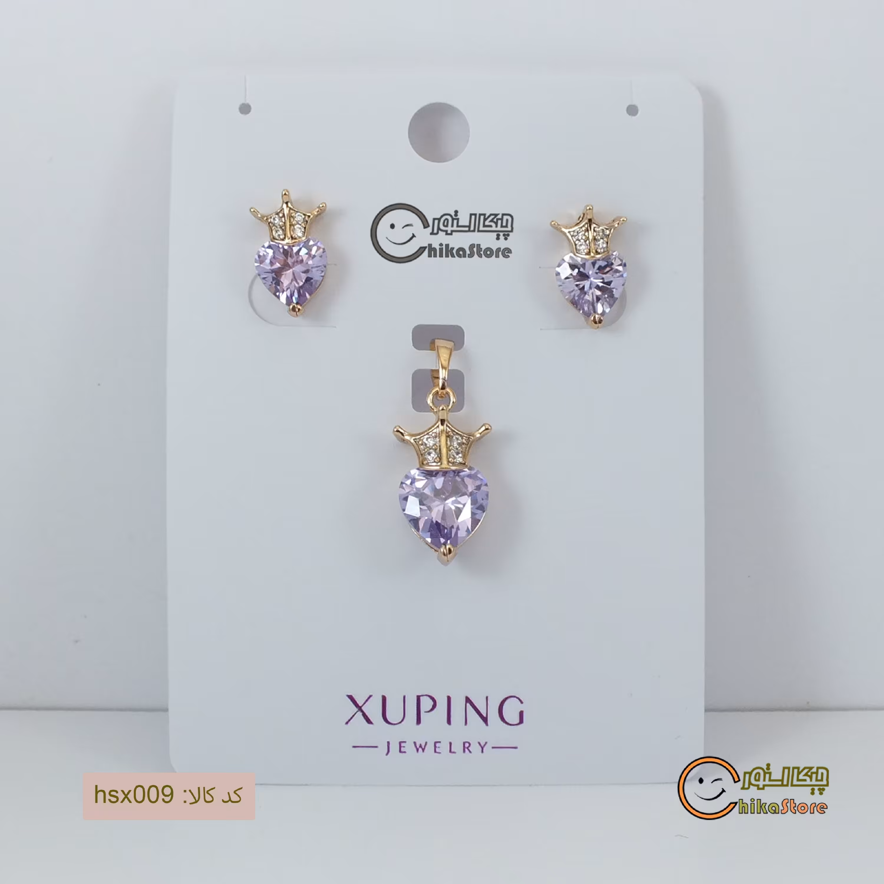 نیم ست زنانه مدل HSX009نگین تاجی سوارسکی-برند ژوپینگ-رنگ ثابت و بدون حساسیت 