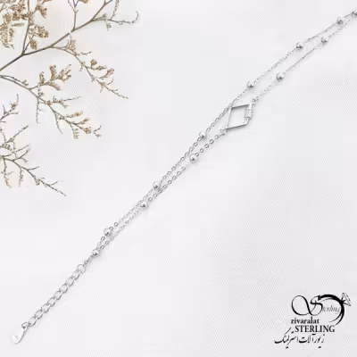 دستبند دولاین نقره طرح لوزی کد 13604