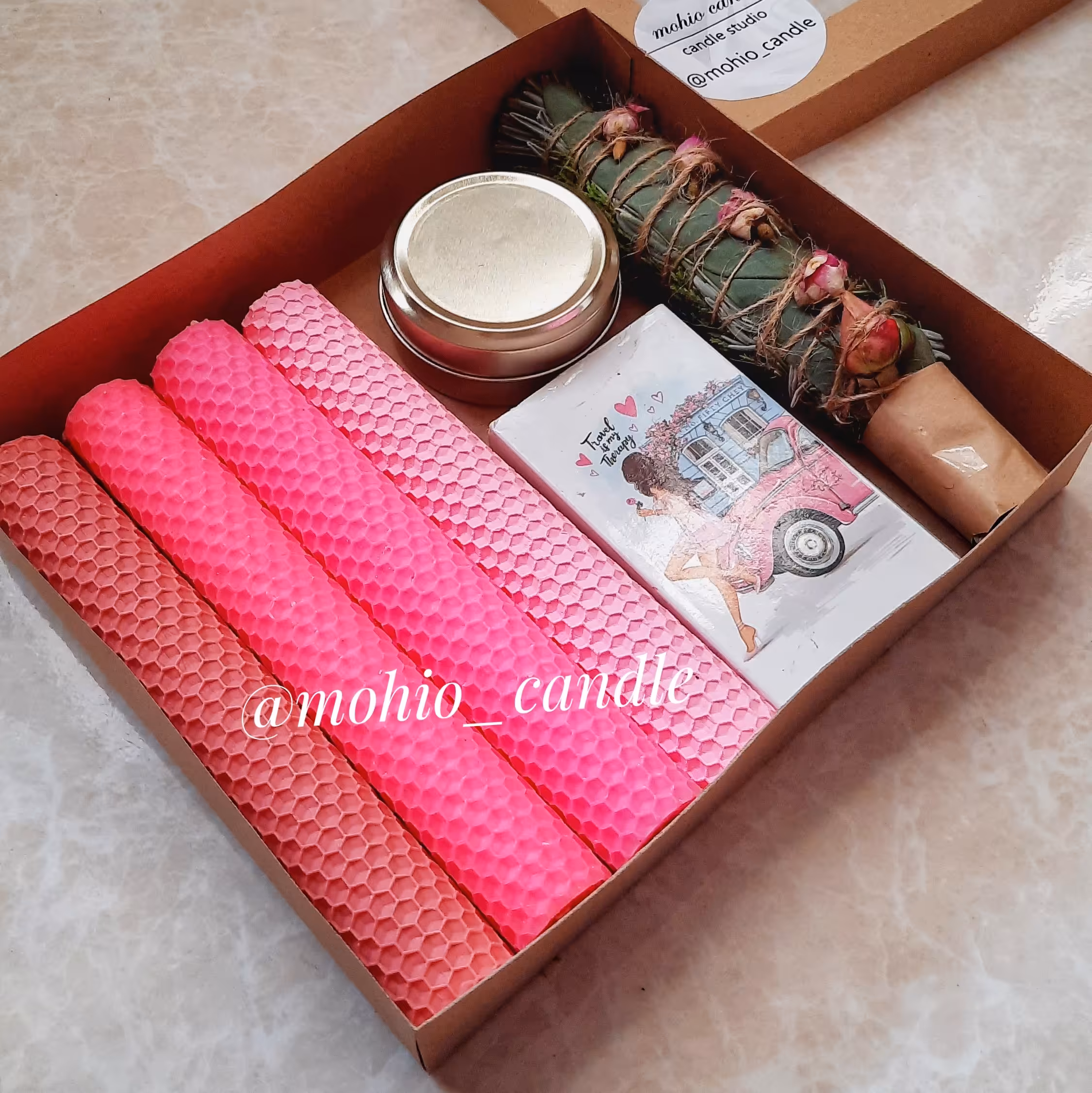  شمع صورتی همراه جعبه و پک کامل