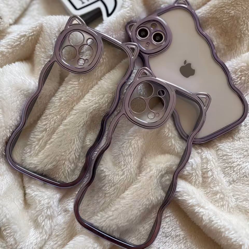 قاب گوشی گربه ای بنفش پشت شفاف الکتروپلیتینگ برای آیفون