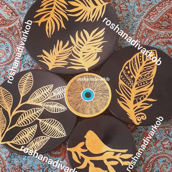 دیوارکوب مجموعه پنج عددی ورق طلا مشکی طلایی زیبا کد 109