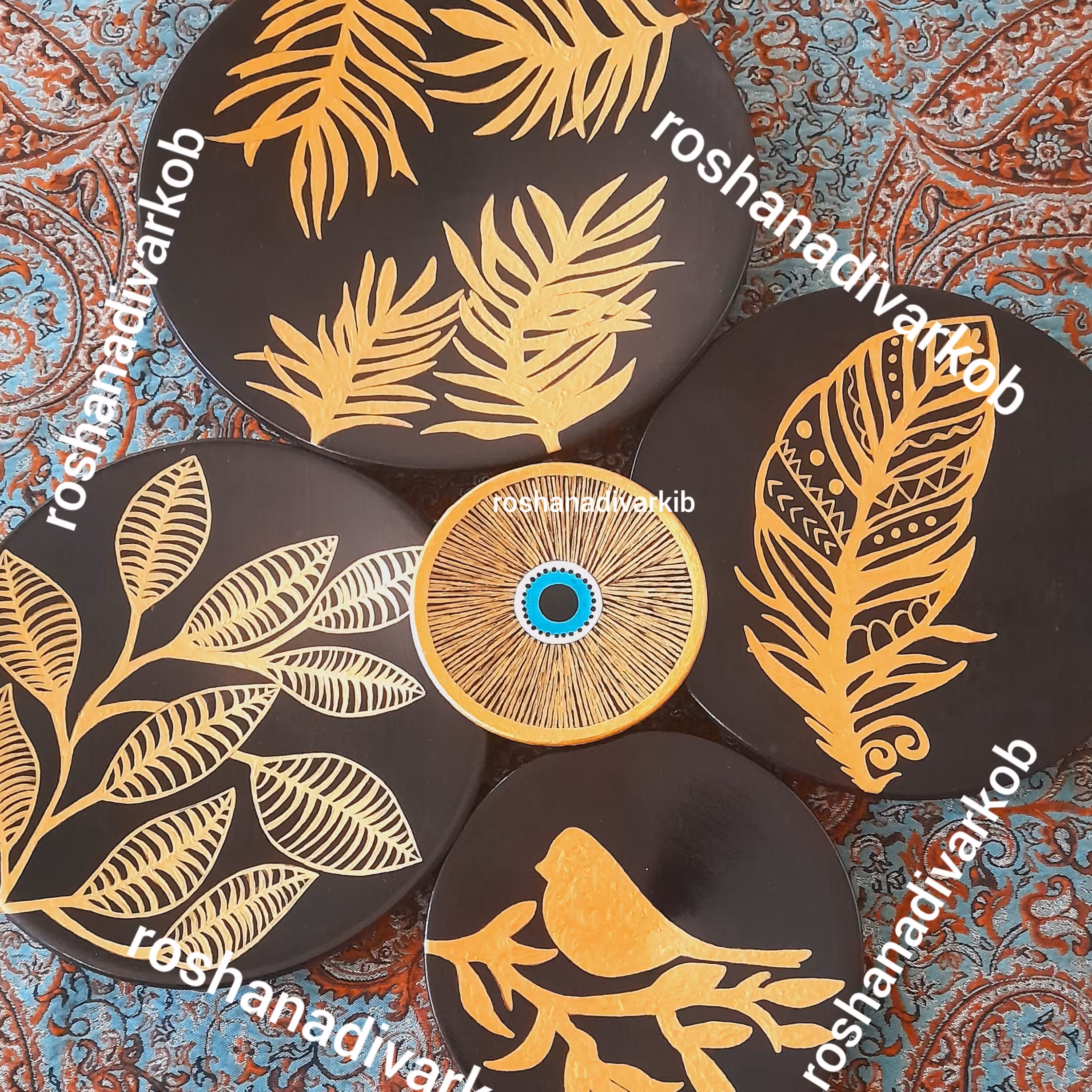 دیوارکوب مجموعه پنج عددی ورق طلا مشکی طلایی زیبا کد 109