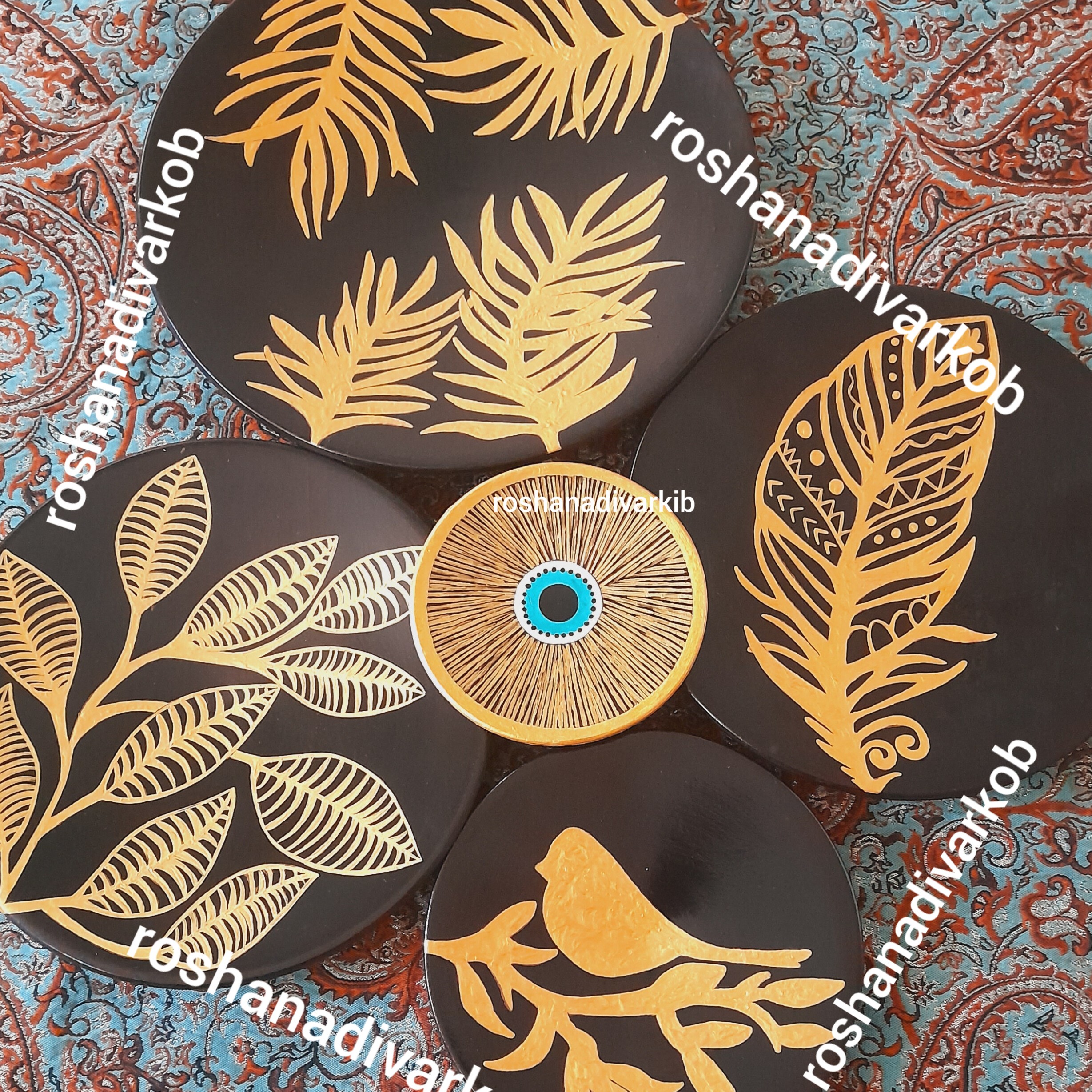 دیوارکوب مجموعه پنج عددی ورق طلا مشکی طلایی زیبا کد 109
